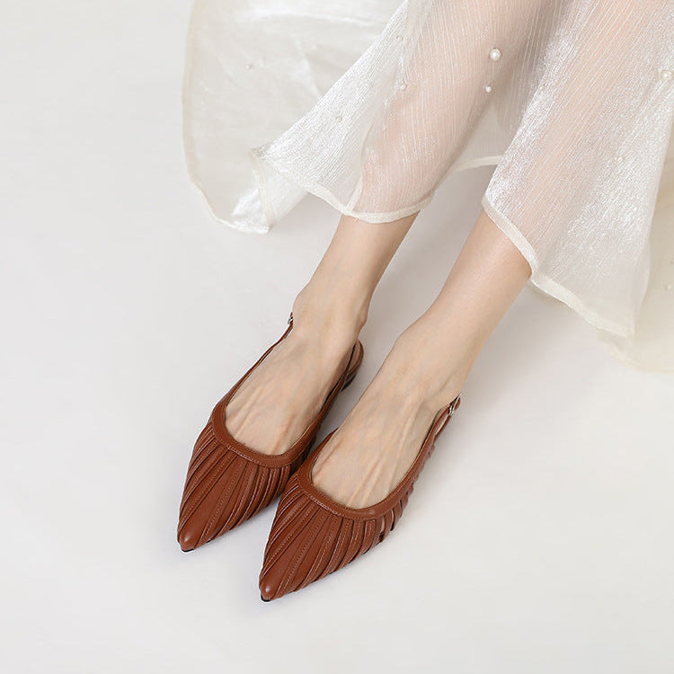 Élise Ruched Pointed-Toe Slingback Flats