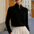 Léa Stand Collar Notch Long Sleeve Blouse