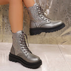 Penelope Sequin Sparkle Platform Lace-Up Boots
