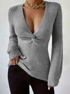 Penelope Chic Twist-Front V-Neck Sweater