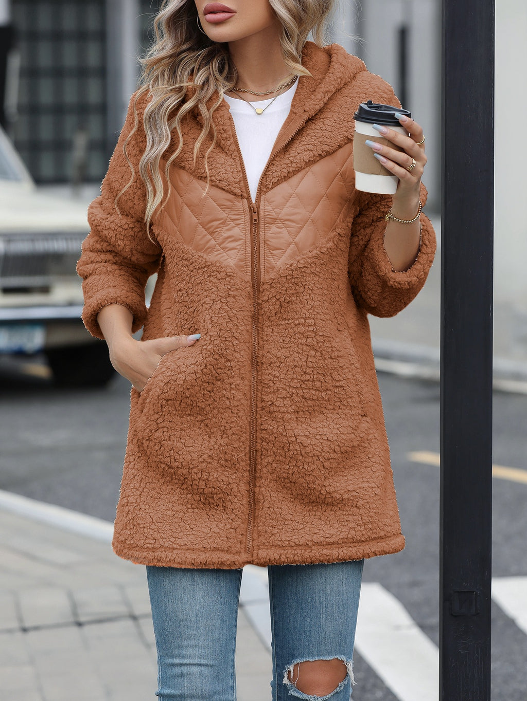 Léa Women's Plush Mid-Length Hooded Jacket