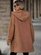 Léa Hooded Plush Quilted Long Jacket