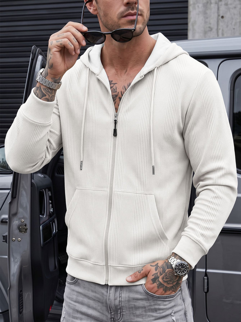 Sterling Waffle Knit Full-Zip Hoodie