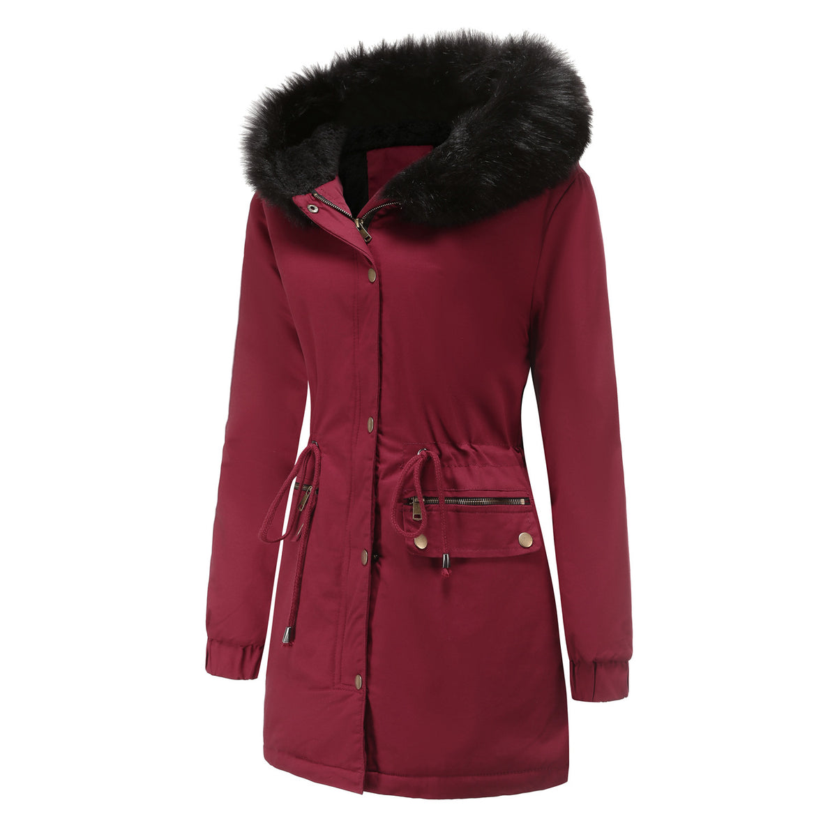 Léa Faux Fur Hooded Cinched Waist Parka