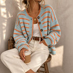 Penelope Striped Button-Front Relaxed Cardigan