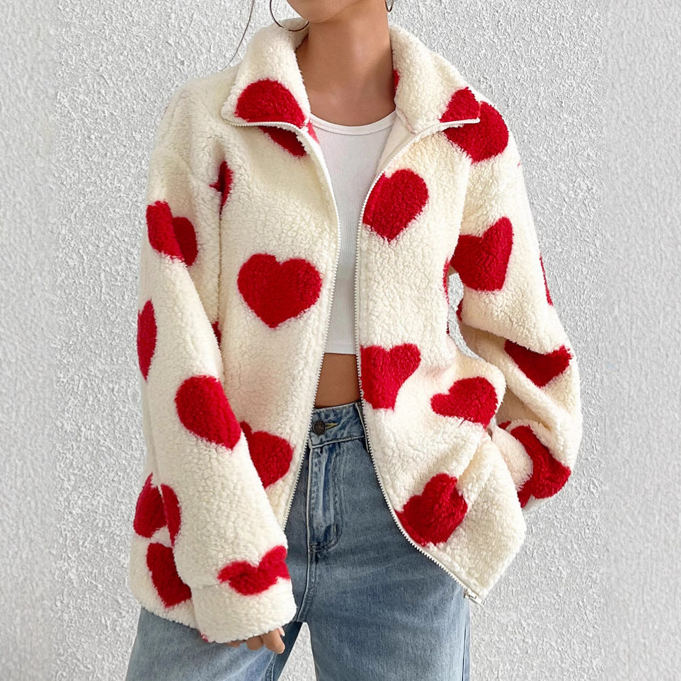 Léa Women's Cozy Hearts Plush Zip Jacket