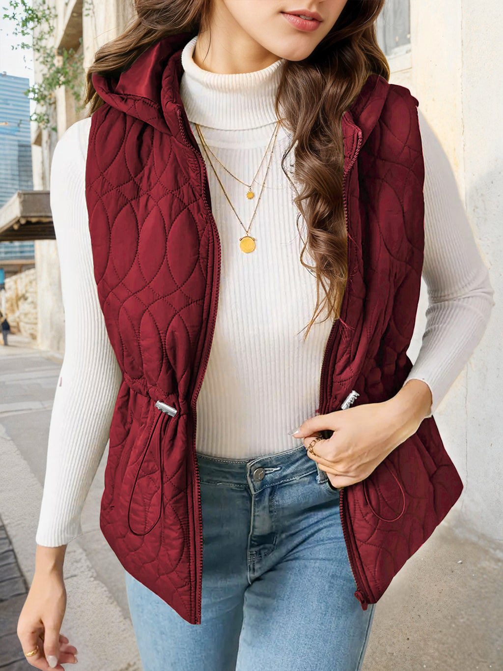 Léa Hooded Quilted Lightweight Vest Jacket