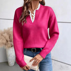 Léa Chic Lace Trim V-Neck Sweater