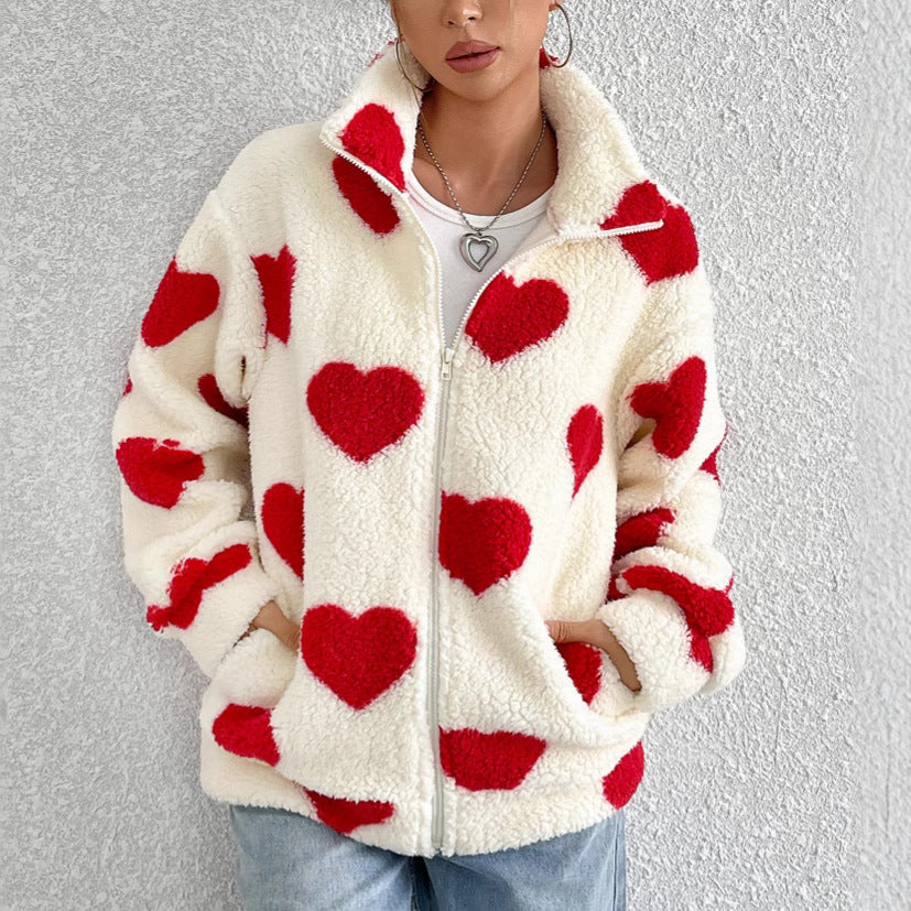 Léa Women's Cozy Hearts Plush Zip Jacket
