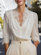 Léa Delicate V-Neck Lace Collar Blouse