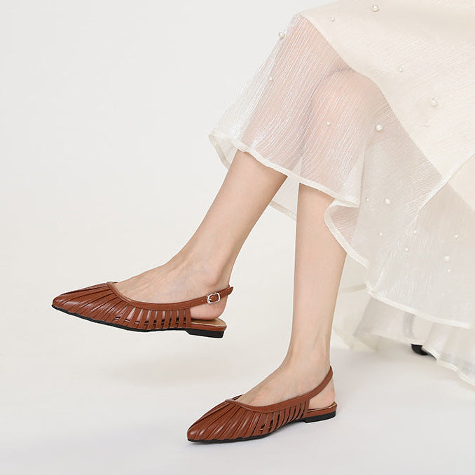 Élise Ruched Pointed-Toe Slingback Flats