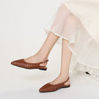 Élise Ruched Pointed-Toe Slingback Flats