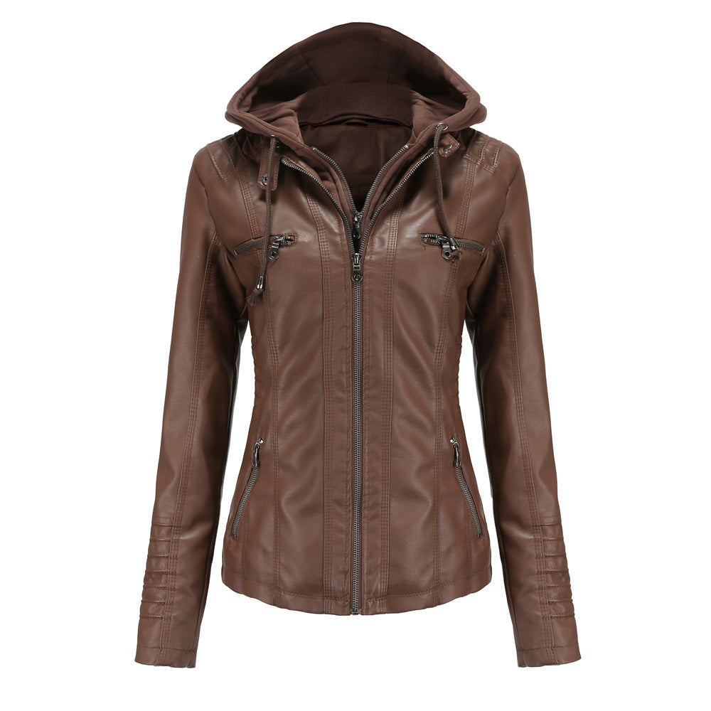 Léa Vintage Hooded Vegan Leather Moto Jacket