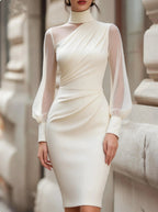 Avéra Sheer Sleeve Fitted Turtleneck Dress