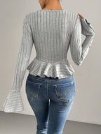 Léa Ruffled Peplum Knit Blouse