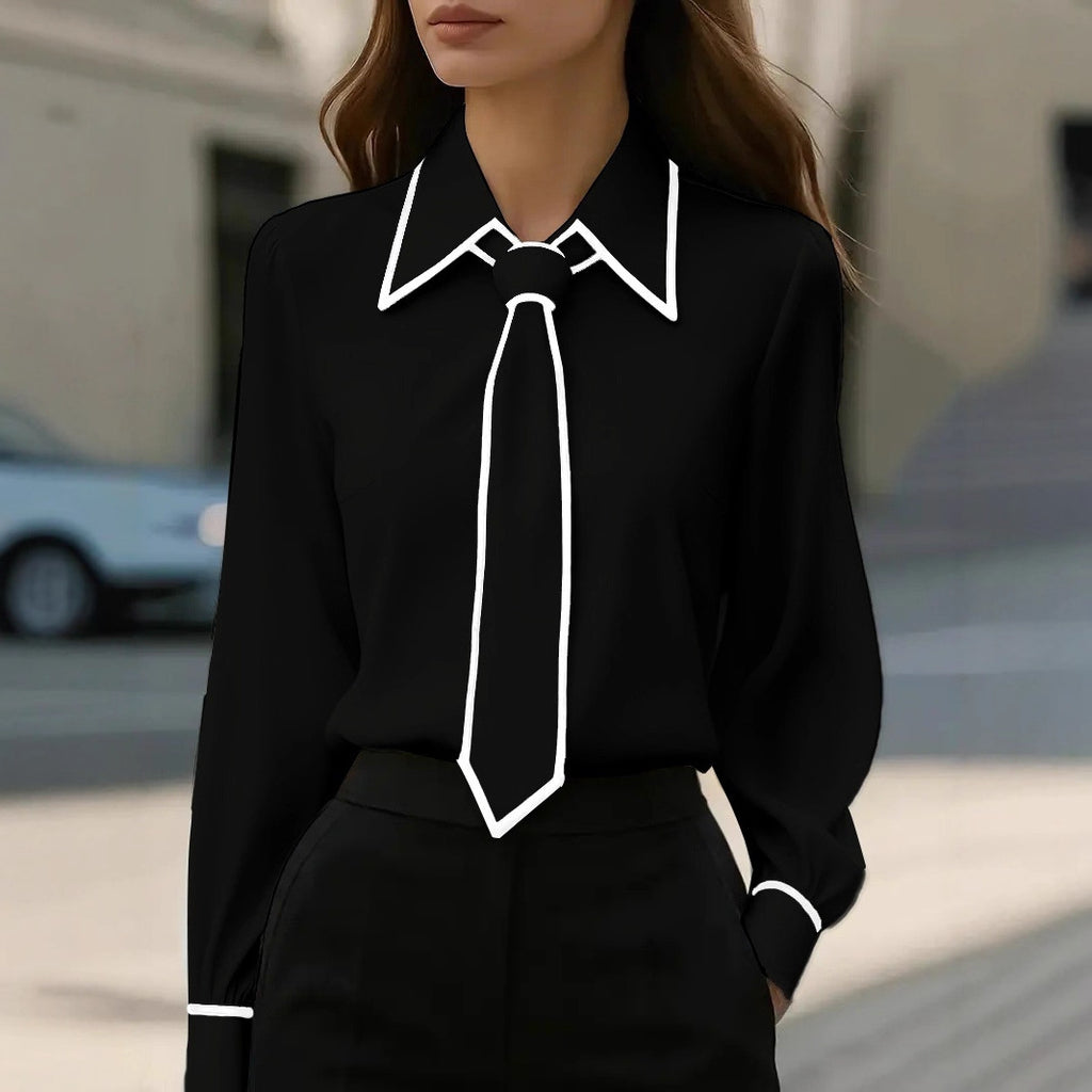 Léa Contrast Tie-Front Business Casual Blouse