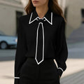 Léa Contrast Tie-Front Business Casual Blouse