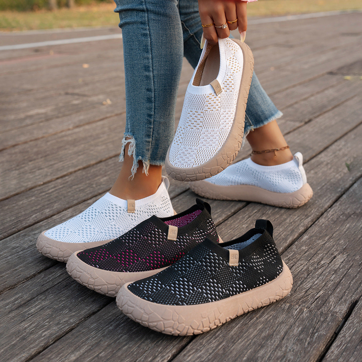 Élise Checkered Knitted Comfortable Orthopedic Walking Shoes