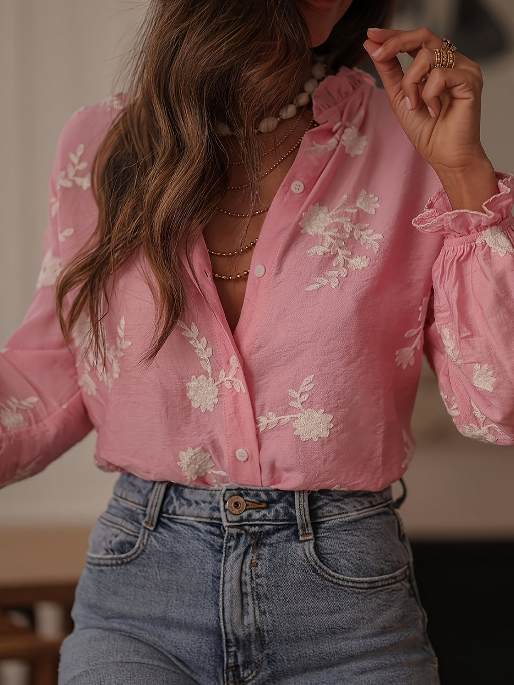 Léa Chic Floral Open Shirt Blouse
