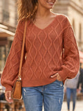 Léa V-Neck Twisted Knit Pullover Sweater