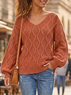Léa V-Neck Twisted Knit Pullover Sweater