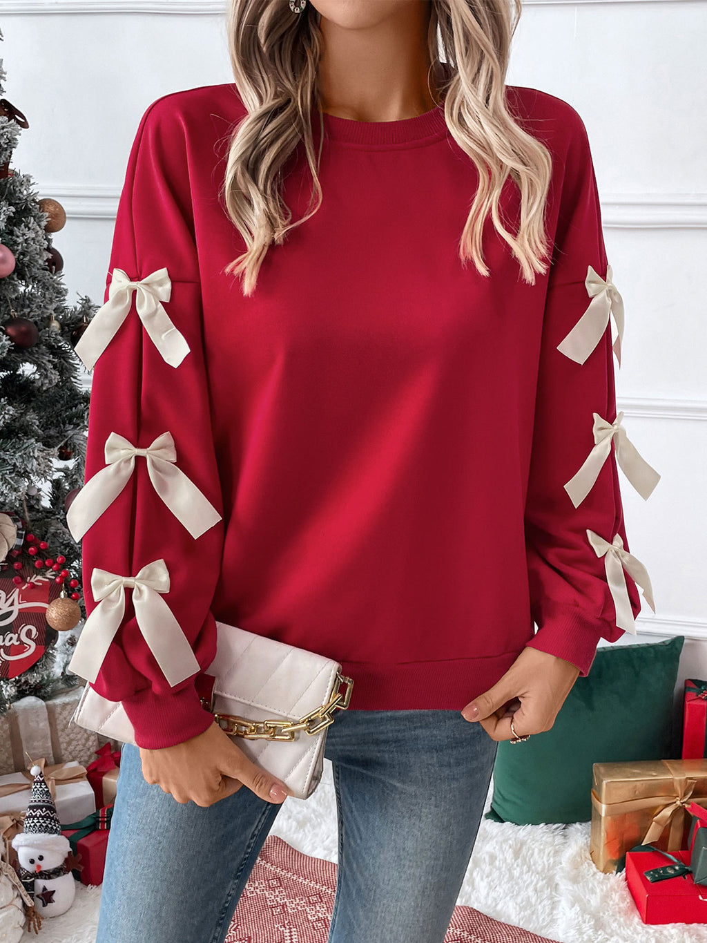 Léa Festive Christmas Bow Sweater Top