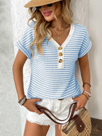 Léa Knitted V-Neck Short Sleeve Top