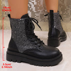 Penelope Sequin Sparkle Platform Lace-Up Boots