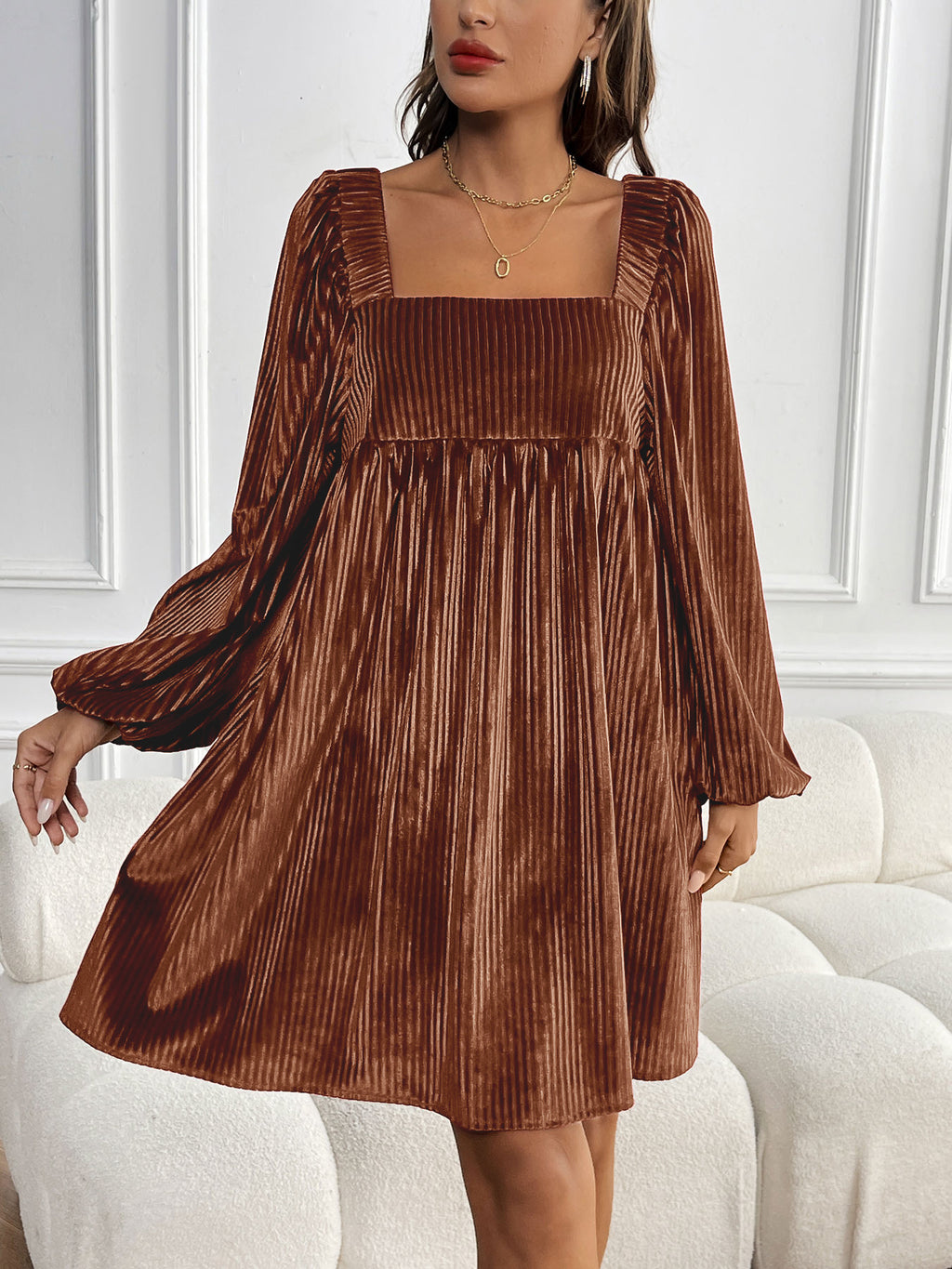 Maren Ribbed Velvet Mini Dress