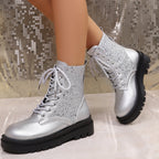 Penelope Sequin Sparkle Platform Lace-Up Boots
