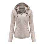 Léa Vintage Hooded Vegan Leather Moto Jacket