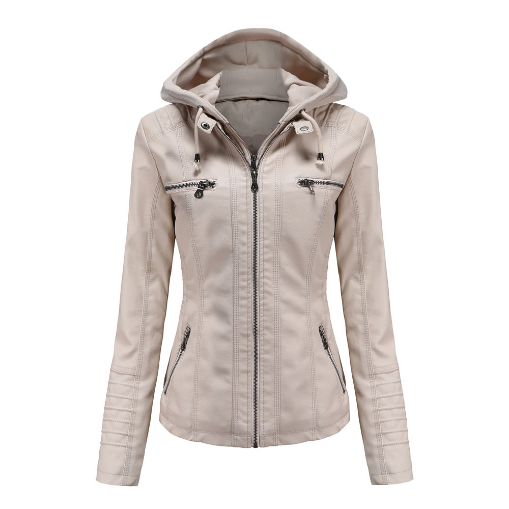 Léa Vintage Hooded Vegan Leather Moto Jacket