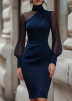Avéra Sheer Sleeve Fitted Turtleneck Dress