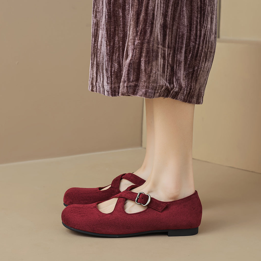 Élise Retro Cross-Strap Mary Jane Ballet Flats