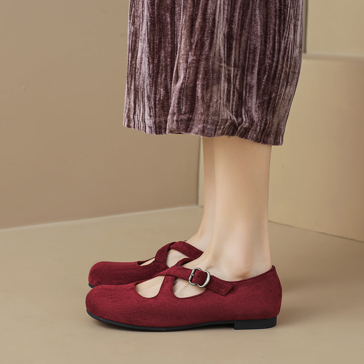 Élise Retro Cross-Strap Mary Jane Ballet Flats