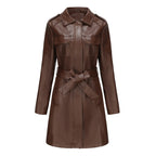 Léa Belted Vegan Leather Mid-Length Trench Jacket