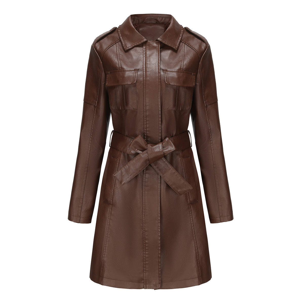 Léa Belted Vegan Leather Mid-Length Trench Jacket