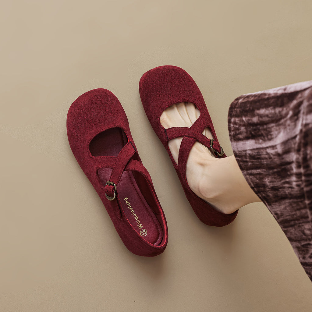 Élise Retro Cross-Strap Mary Jane Ballet Flats
