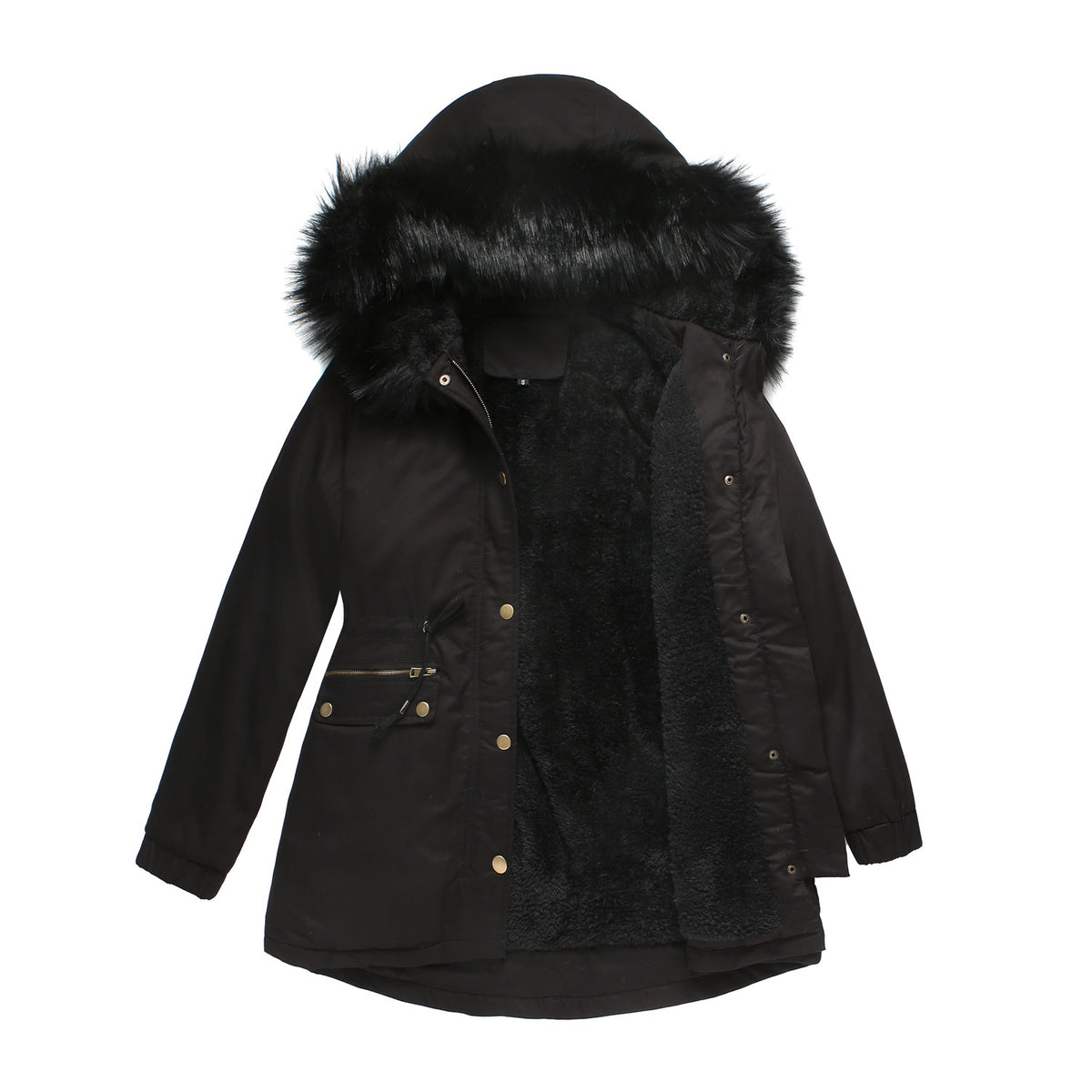 Léa Faux Fur Hooded Cinched Waist Parka