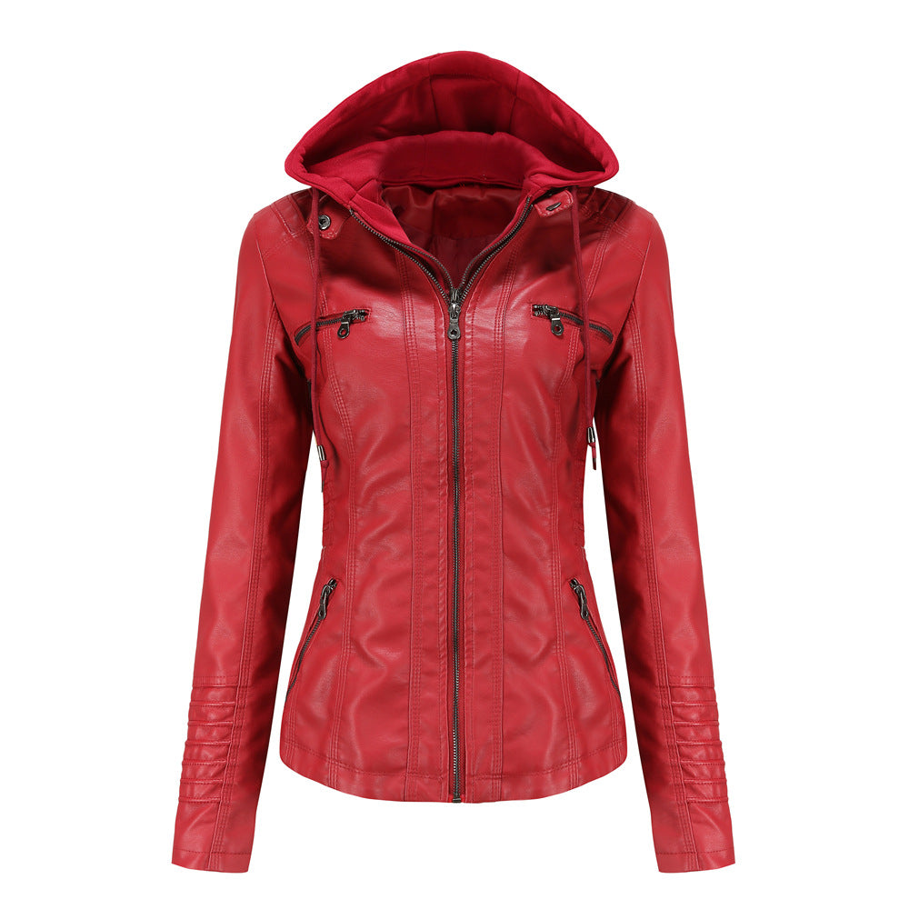 Léa Vintage Hooded Vegan Leather Moto Jacket