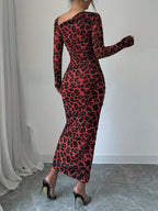 Léa Luxe Leopard Long Sleeve Bodycon Dress