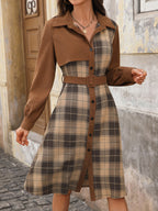 Léa Vintage Plaid Patchwork Midi Dress