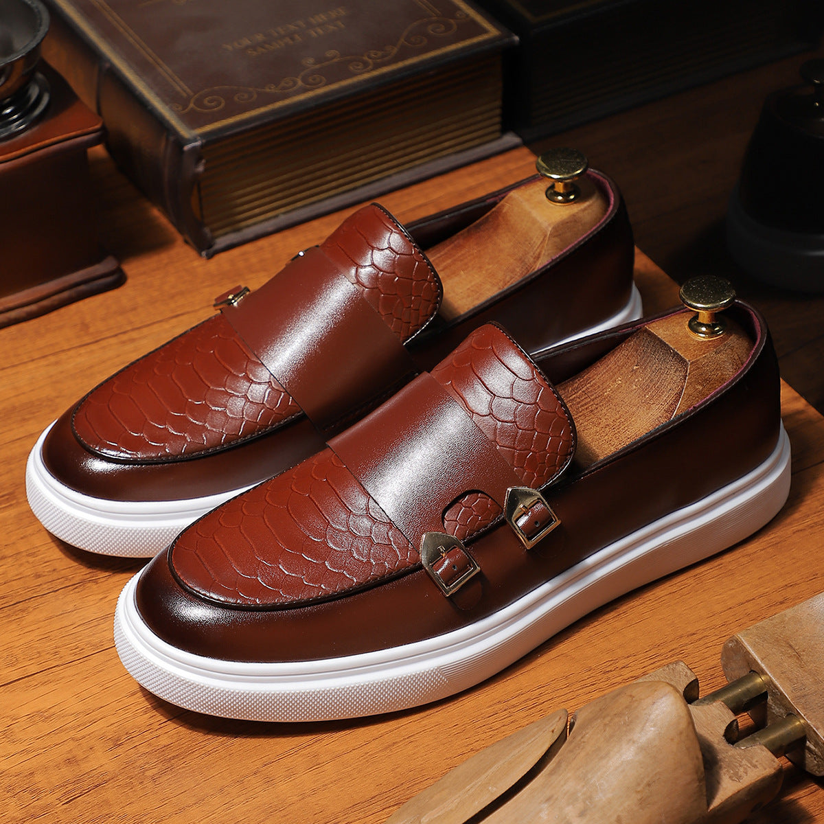 Veridian Croc-Embossed Hybrid Monk Strap Loafer