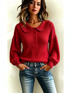 Léa Ruffled Lapel Ribbed Knit Blouse