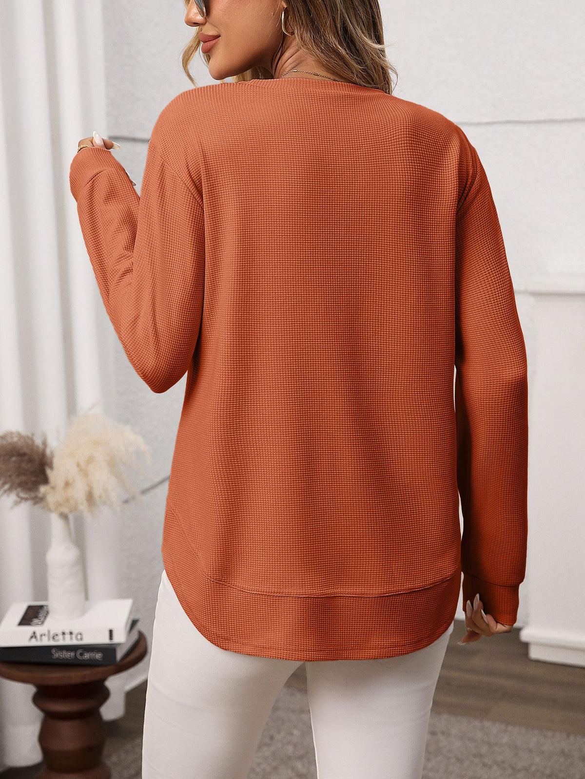 Penelope Waffle Knit Long Sleeve Top
