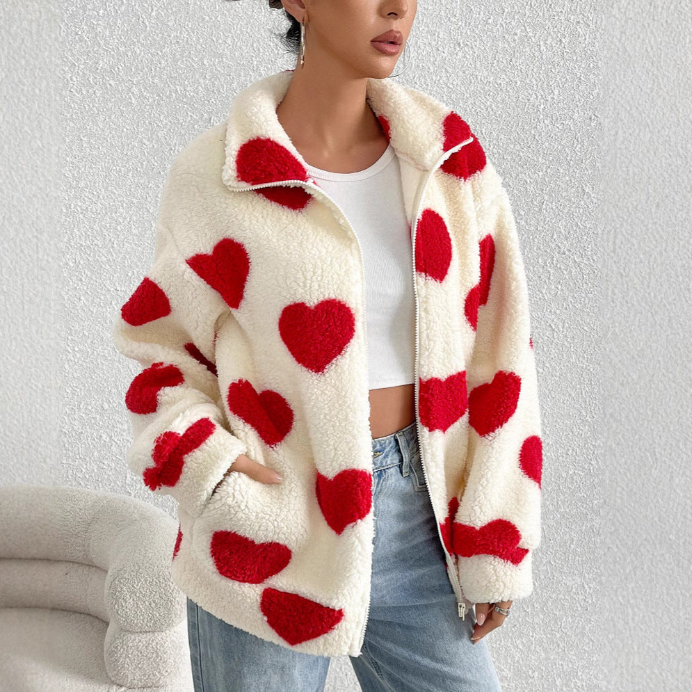 Léa Women's Cozy Hearts Plush Zip Jacket