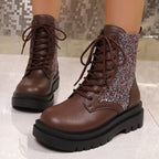 Penelope Sequin Sparkle Platform Lace-Up Boots