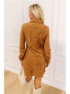 Rosella Western Embroidered Faux Suede Shirtdress