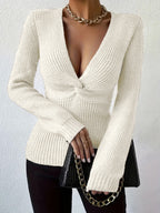 Penelope Chic Twist-Front V-Neck Sweater