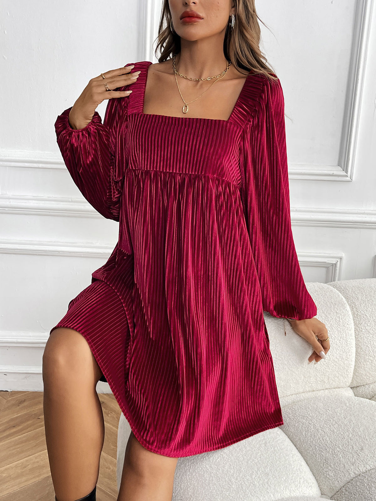 Maren Ribbed Velvet Mini Dress